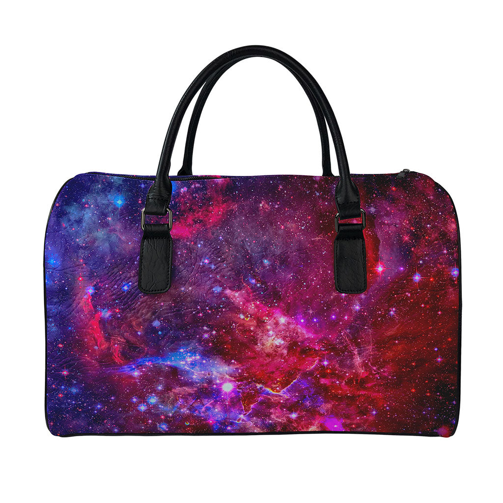 Red Purple Nebula Galaxy Space Print Leather Duffle Bag