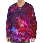 Red Purple Nebula Galaxy Space Print Long Sleeve Baseball Jersey