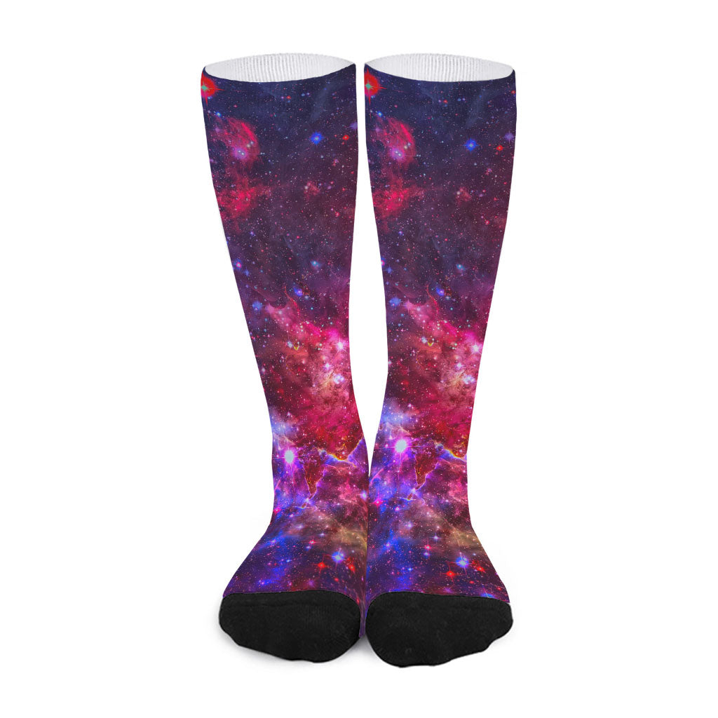 Red Purple Nebula Galaxy Space Print Long Socks