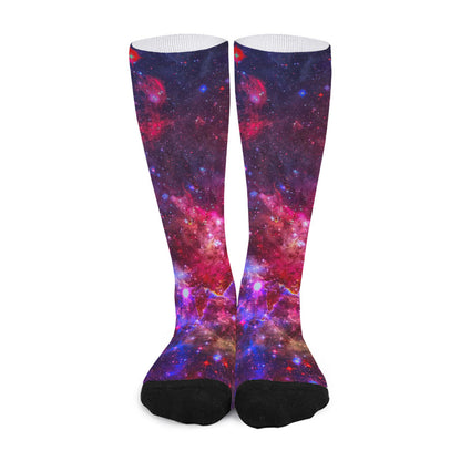 Red Purple Nebula Galaxy Space Print Long Socks