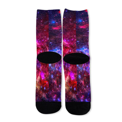 Red Purple Nebula Galaxy Space Print Long Socks