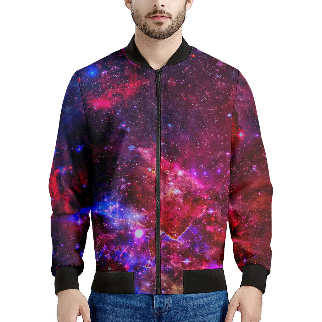 Red Purple Nebula Galaxy Space Print Men's Bomber Jacket