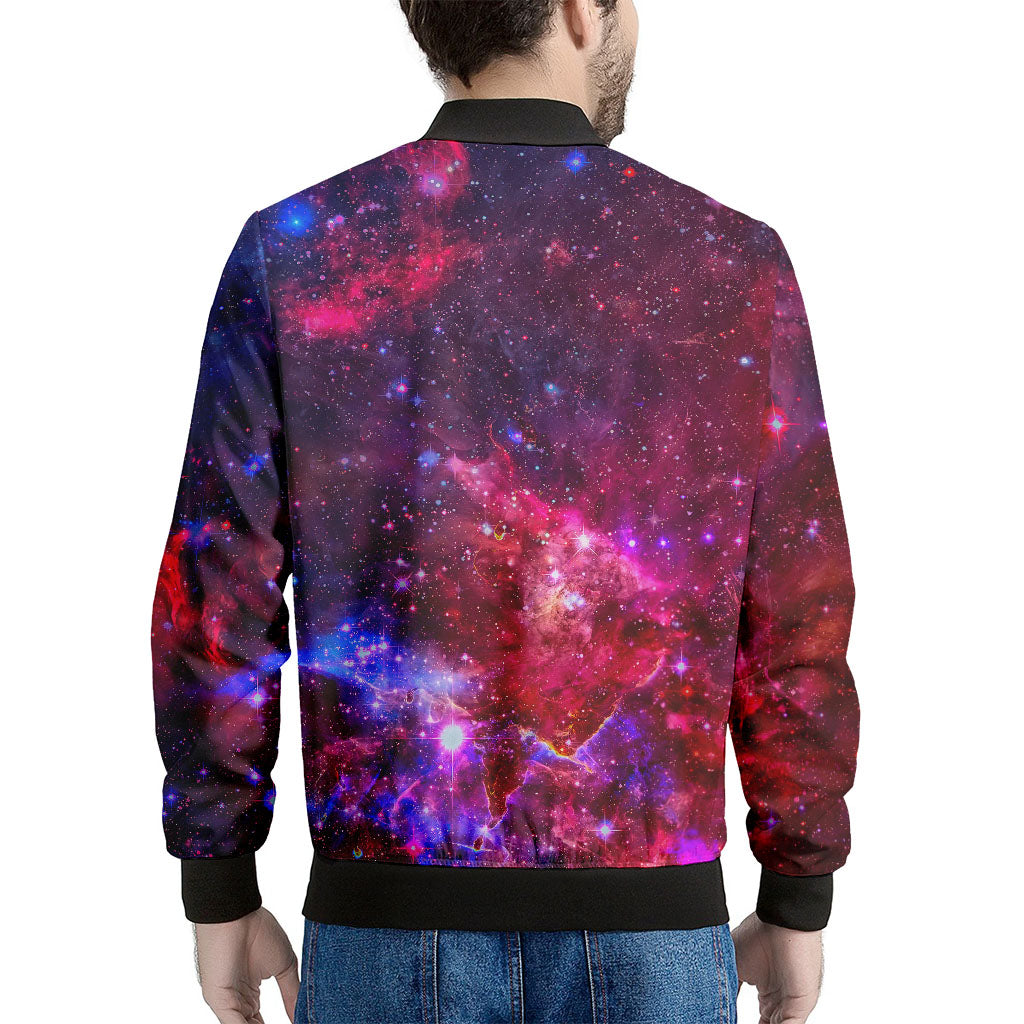 Red Purple Nebula Galaxy Space Print Men's Bomber Jacket