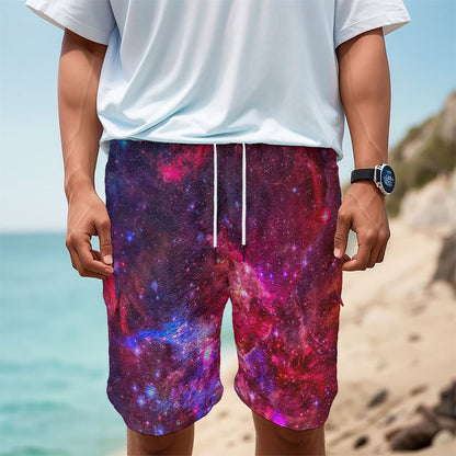Red Purple Nebula Galaxy Space Print Men's Cargo Shorts