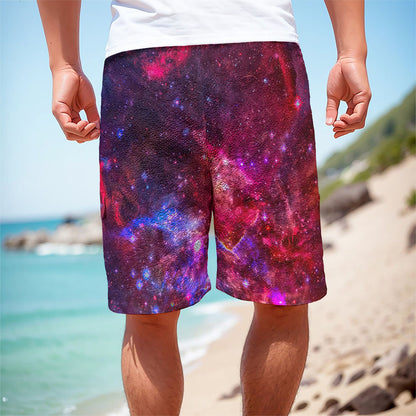 Red Purple Nebula Galaxy Space Print Men's Cargo Shorts