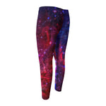 Red Purple Nebula Galaxy Space Print Men's Compression Pants