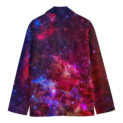 Red Purple Nebula Galaxy Space Print Men's Cotton Blazer