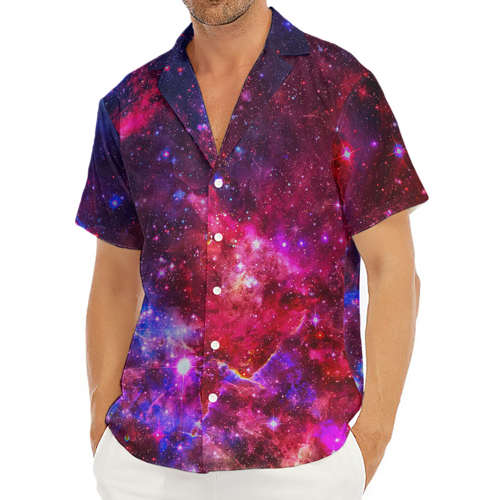 Red Purple Nebula Galaxy Space Print Men's Deep V-Neck Shirt