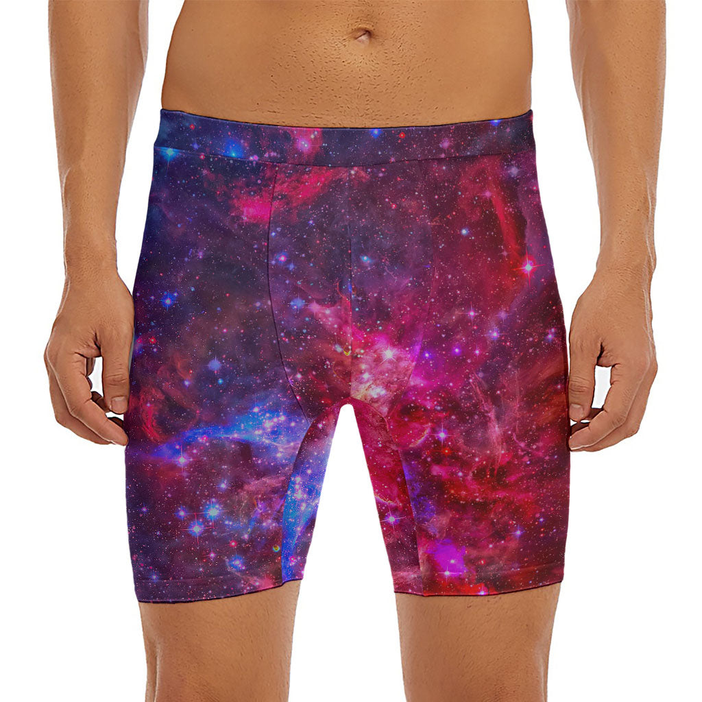 Red Purple Nebula Galaxy Space Print Men's Long Boxer Briefs