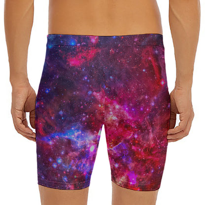 Red Purple Nebula Galaxy Space Print Men's Long Boxer Briefs