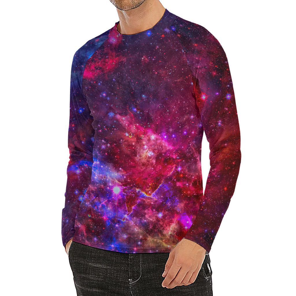Red Purple Nebula Galaxy Space Print Men's Long Sleeve Rash Guard