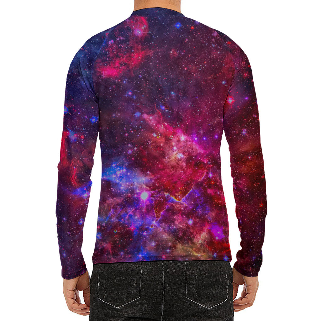 Red Purple Nebula Galaxy Space Print Men's Long Sleeve Rash Guard