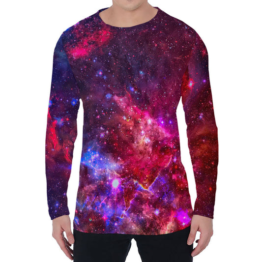 Red Purple Nebula Galaxy Space Print Men's Long Sleeve T-Shirt