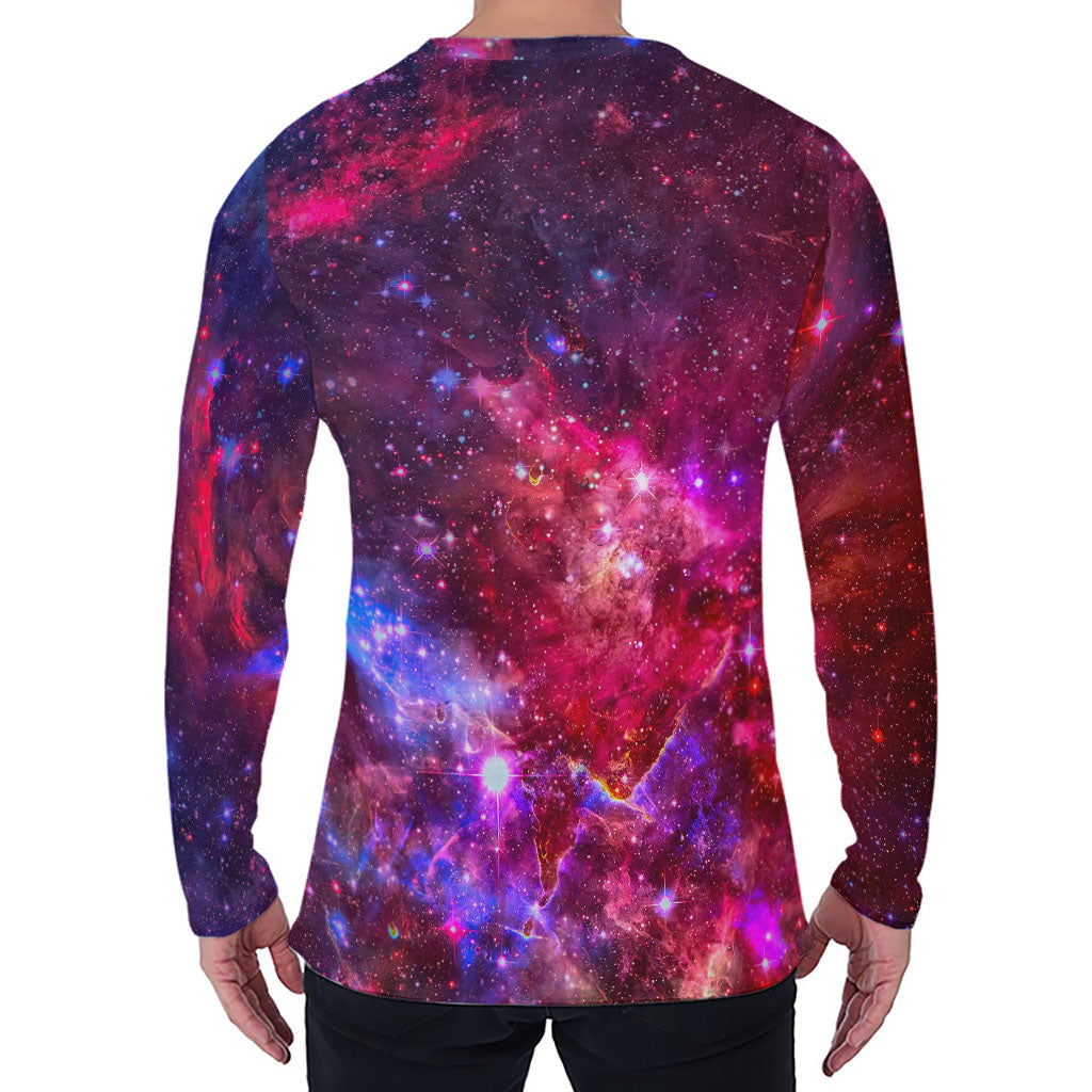 Red Purple Nebula Galaxy Space Print Men's Long Sleeve T-Shirt