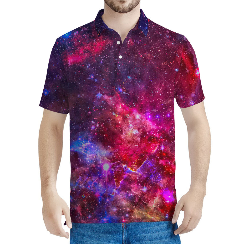Red Purple Nebula Galaxy Space Print Men's Polo Shirt