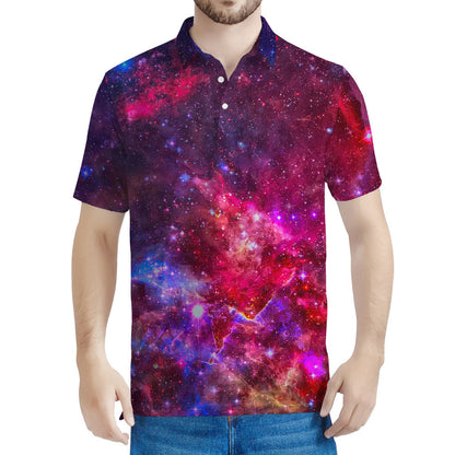 Red Purple Nebula Galaxy Space Print Men's Polo Shirt