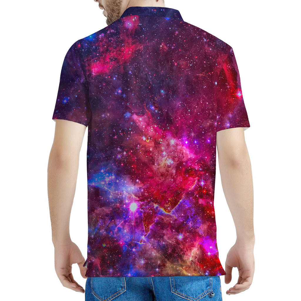 Red Purple Nebula Galaxy Space Print Men's Polo Shirt