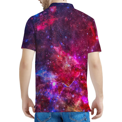 Red Purple Nebula Galaxy Space Print Men's Polo Shirt