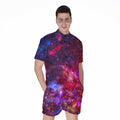 Red Purple Nebula Galaxy Space Print Men's Romper
