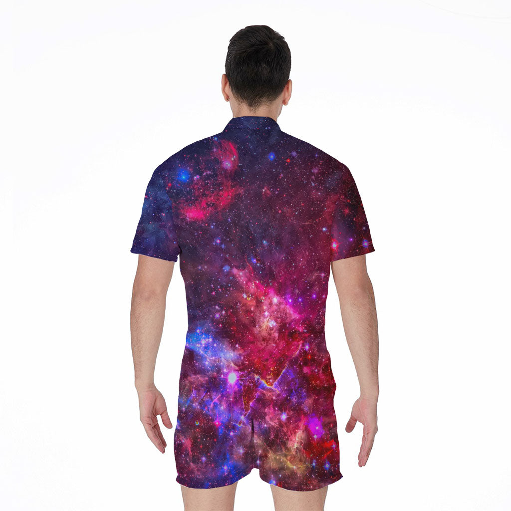 Red Purple Nebula Galaxy Space Print Men's Rompers