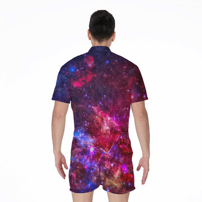 Red Purple Nebula Galaxy Space Print Men's Rompers