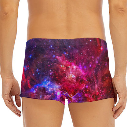 Red Purple Nebula Galaxy Space Print Men's Short Boxer Briefs