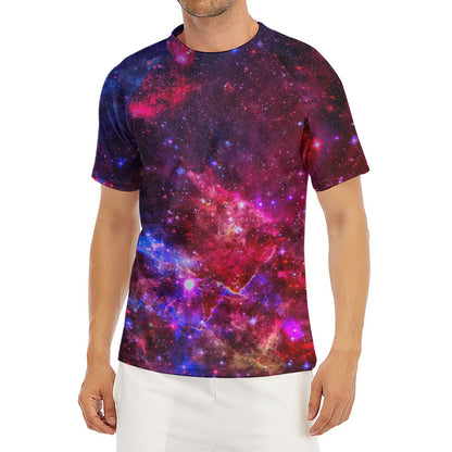 Red Purple Nebula Galaxy Space Print Men's Short Sleeve Rash Guard