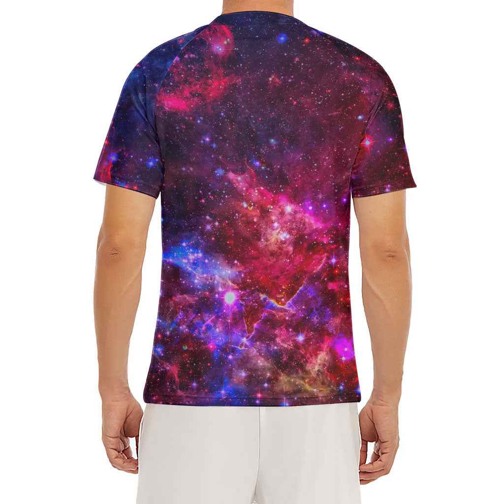Red Purple Nebula Galaxy Space Print Men's Short Sleeve Rash Guard