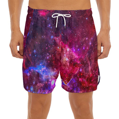 Red Purple Nebula Galaxy Space Print Men's Split Running Shorts