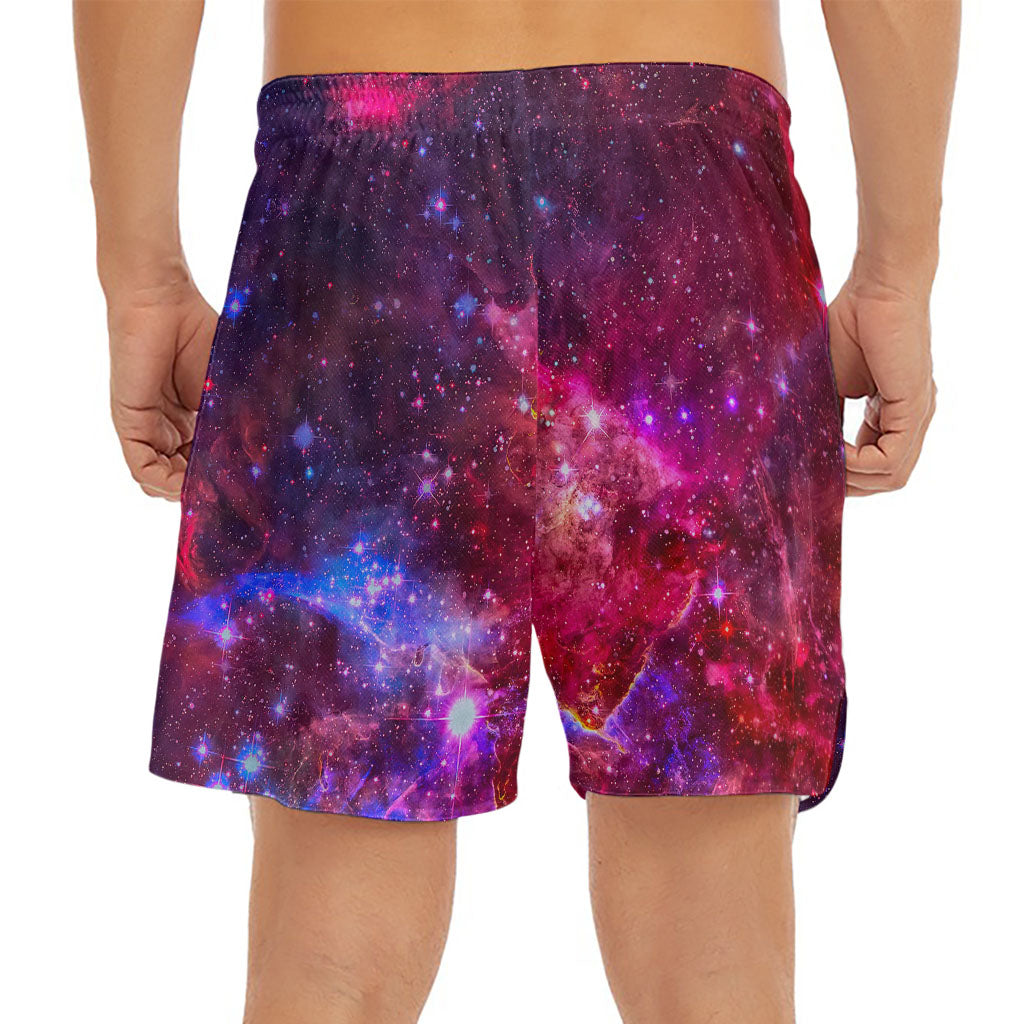 Red Purple Nebula Galaxy Space Print Men's Split Running Shorts
