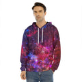 Red Purple Nebula Galaxy Space Print Men's Velvet Pullover Hoodie