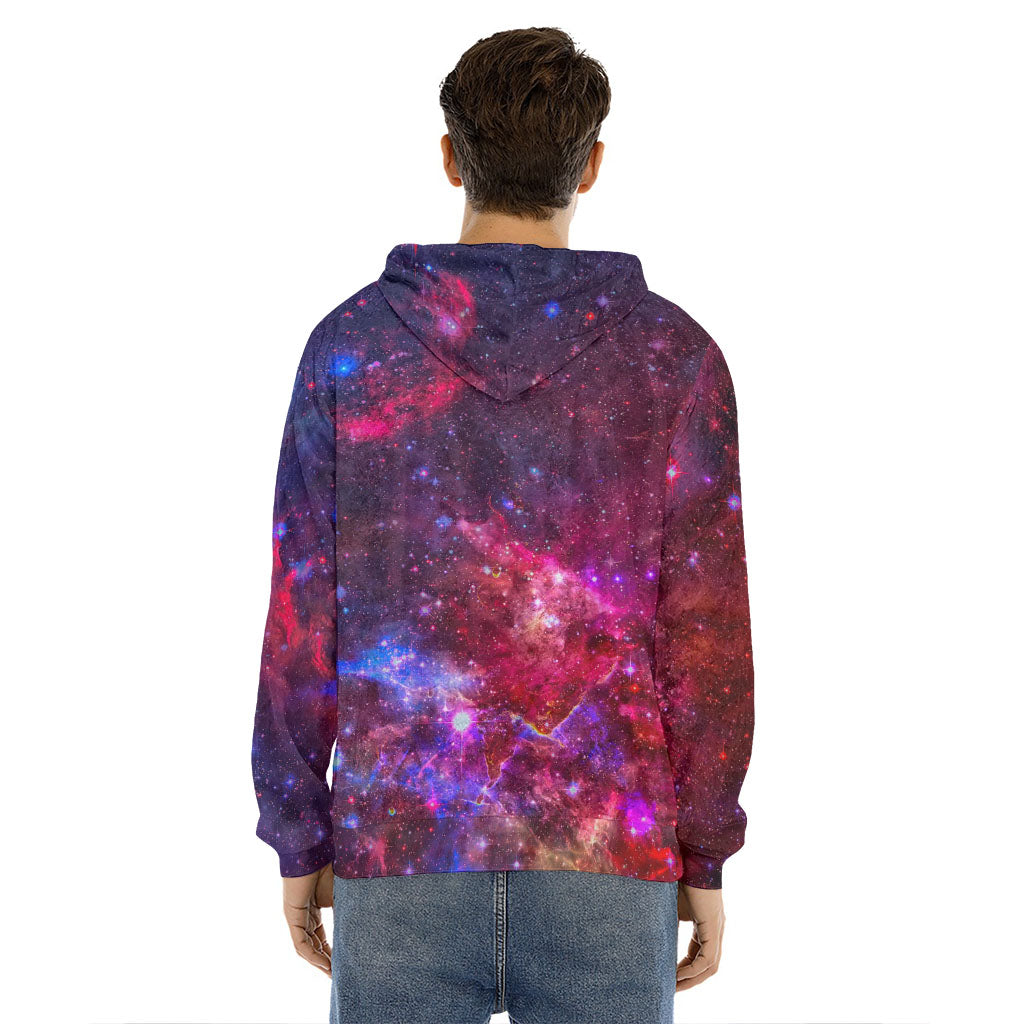 Red Purple Nebula Galaxy Space Print Men's Velvet Pullover Hoodie
