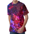 Red Purple Nebula Galaxy Space Print Men's Velvet T-Shirt