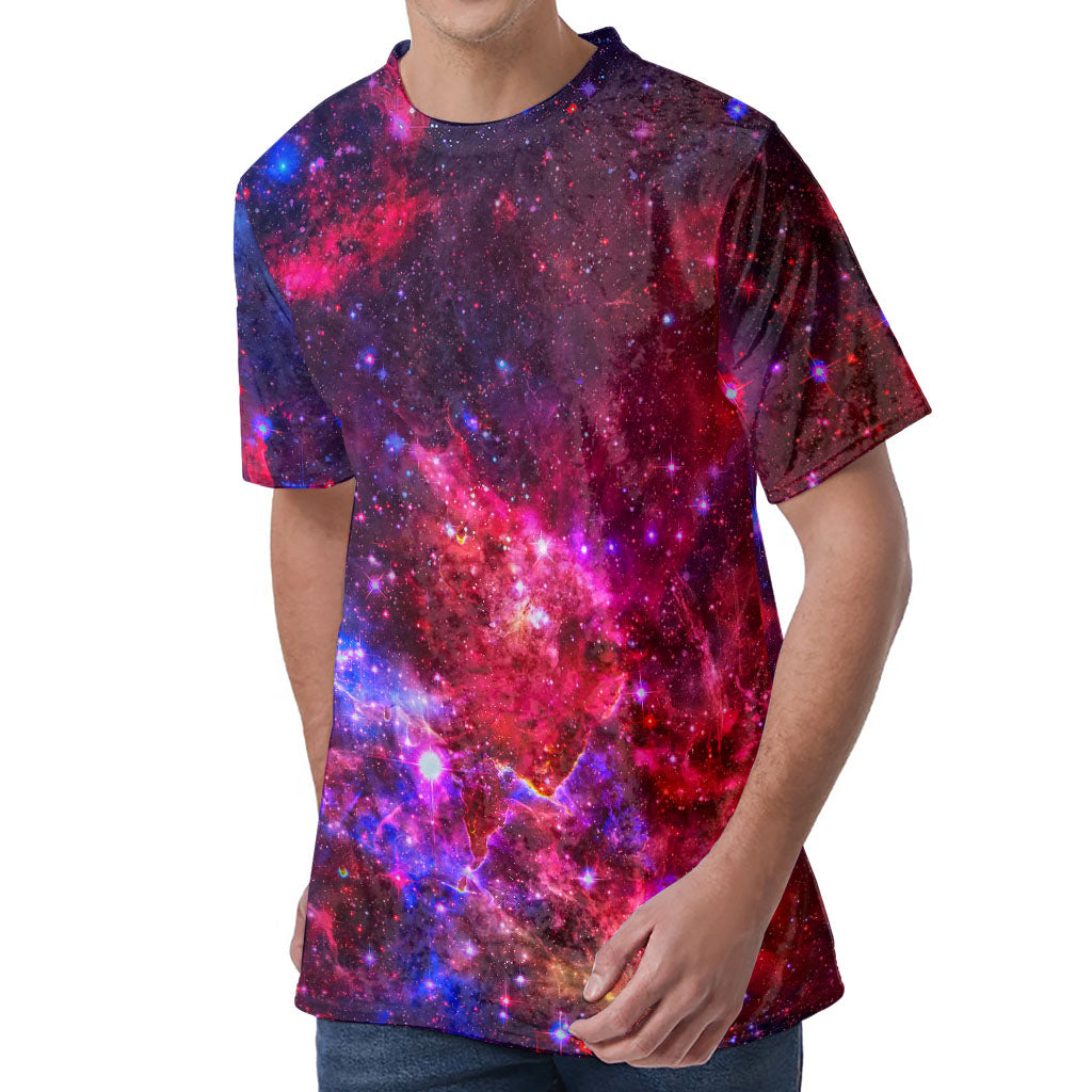 Red Purple Nebula Galaxy Space Print Men's Velvet T-Shirt