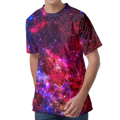 Red Purple Nebula Galaxy Space Print Men's Velvet T-Shirt