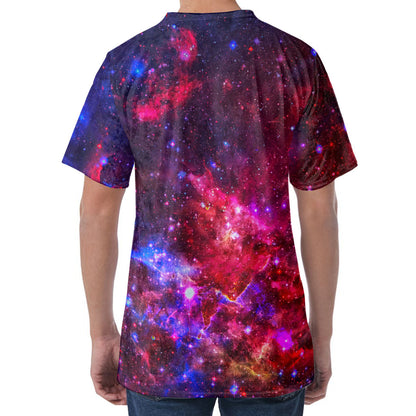 Red Purple Nebula Galaxy Space Print Men's Velvet T-Shirt
