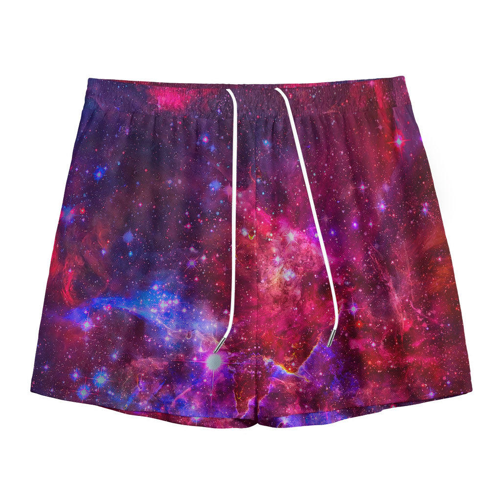 Red Purple Nebula Galaxy Space Print Mesh Shorts