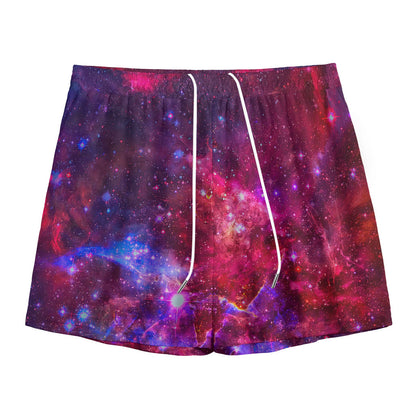Red Purple Nebula Galaxy Space Print Mesh Shorts