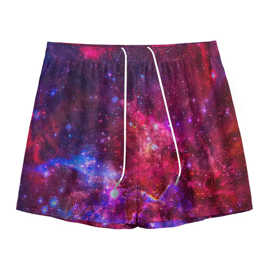 Red Purple Nebula Galaxy Space Print Mesh Shorts