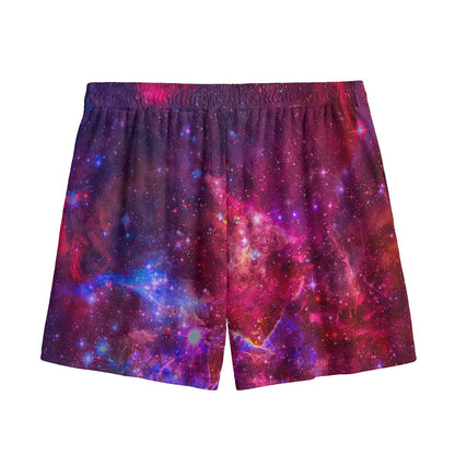 Red Purple Nebula Galaxy Space Print Mesh Shorts