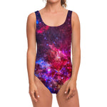Red Purple Nebula Galaxy Space Print One Piece Swimsuit
