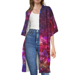 Red Purple Nebula Galaxy Space Print Open Front Beach Cover Up