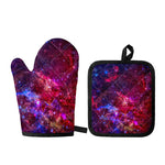 Red Purple Nebula Galaxy Space Print Oven Mitt And Pot Holder Set