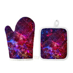 Red Purple Nebula Galaxy Space Print Oven Mitt And Pot Holder Set