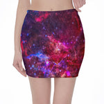 Red Purple Nebula Galaxy Space Print Pencil Mini Skirt