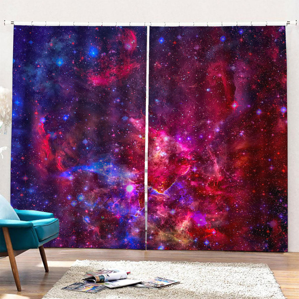 Red Purple Nebula Galaxy Space Print Pencil Pleat Curtains