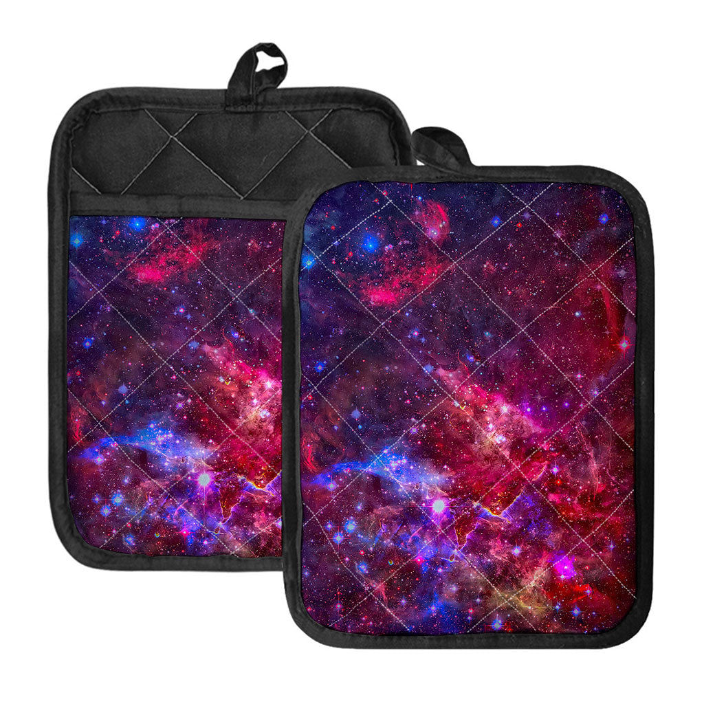 Red Purple Nebula Galaxy Space Print Pot Holders With Pocket