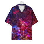 Red Purple Nebula Galaxy Space Print Rayon Hawaiian Shirt