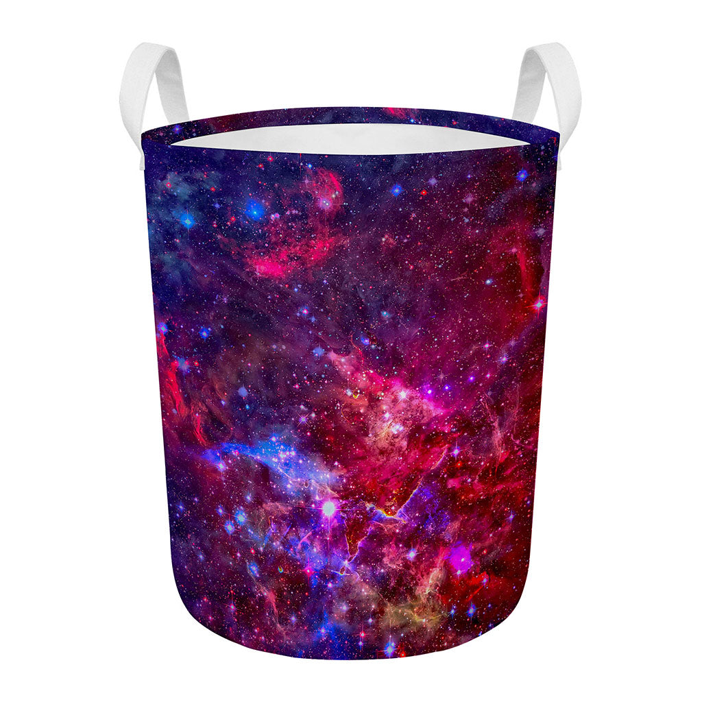 Red Purple Nebula Galaxy Space Print Round Laundry Basket