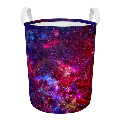 Red Purple Nebula Galaxy Space Print Round Laundry Basket